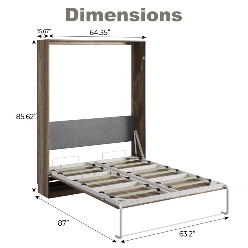 Modern Queen Size Murphy Bed, Hidden Foldable Wall Cabinet Bed, Brown