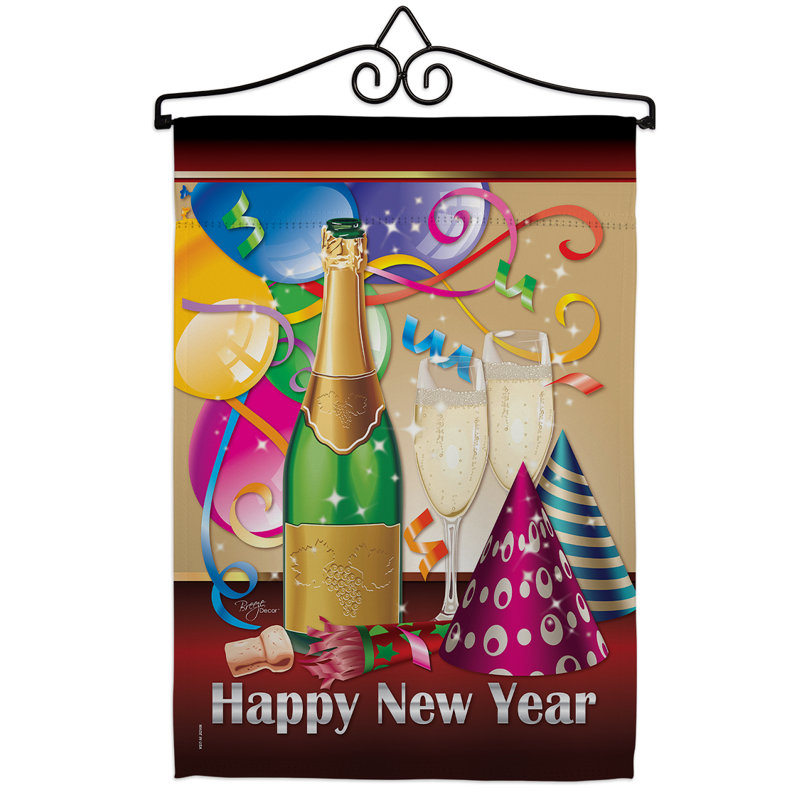 Happy New Year-polyester à 2 faces 19 x 13 po Ensemble de drapeaux