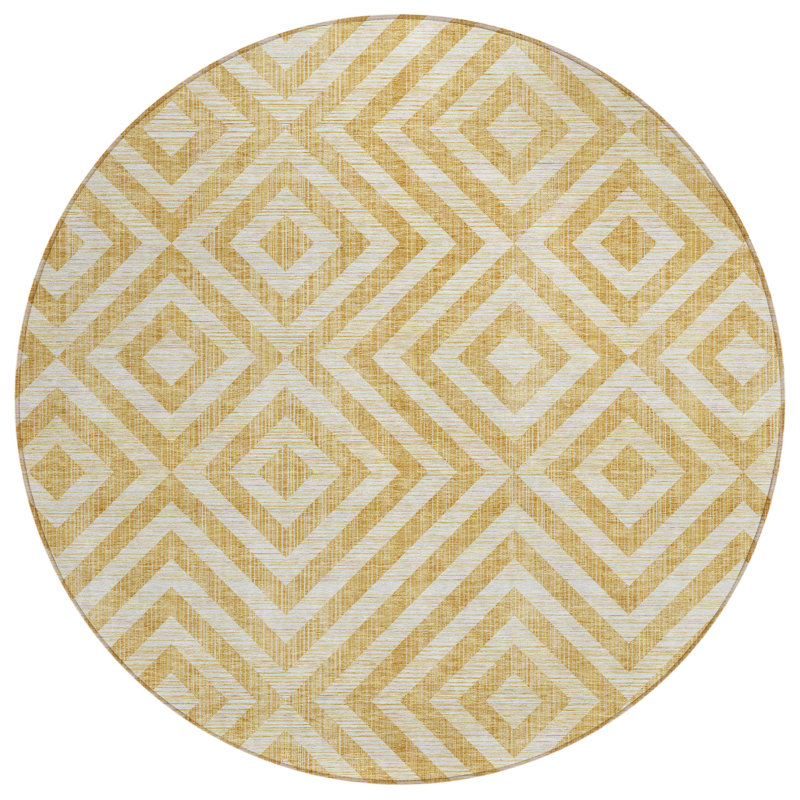 Washable Geometric Indoor / Outdoor Rug, Round 8'