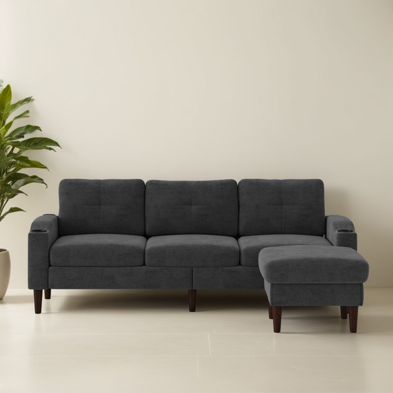 Canapé et méridienne rembourrés 2 pièces Geppie, Tissu gris foncé, H 31,8 po x l 78 po x P 42,73 po