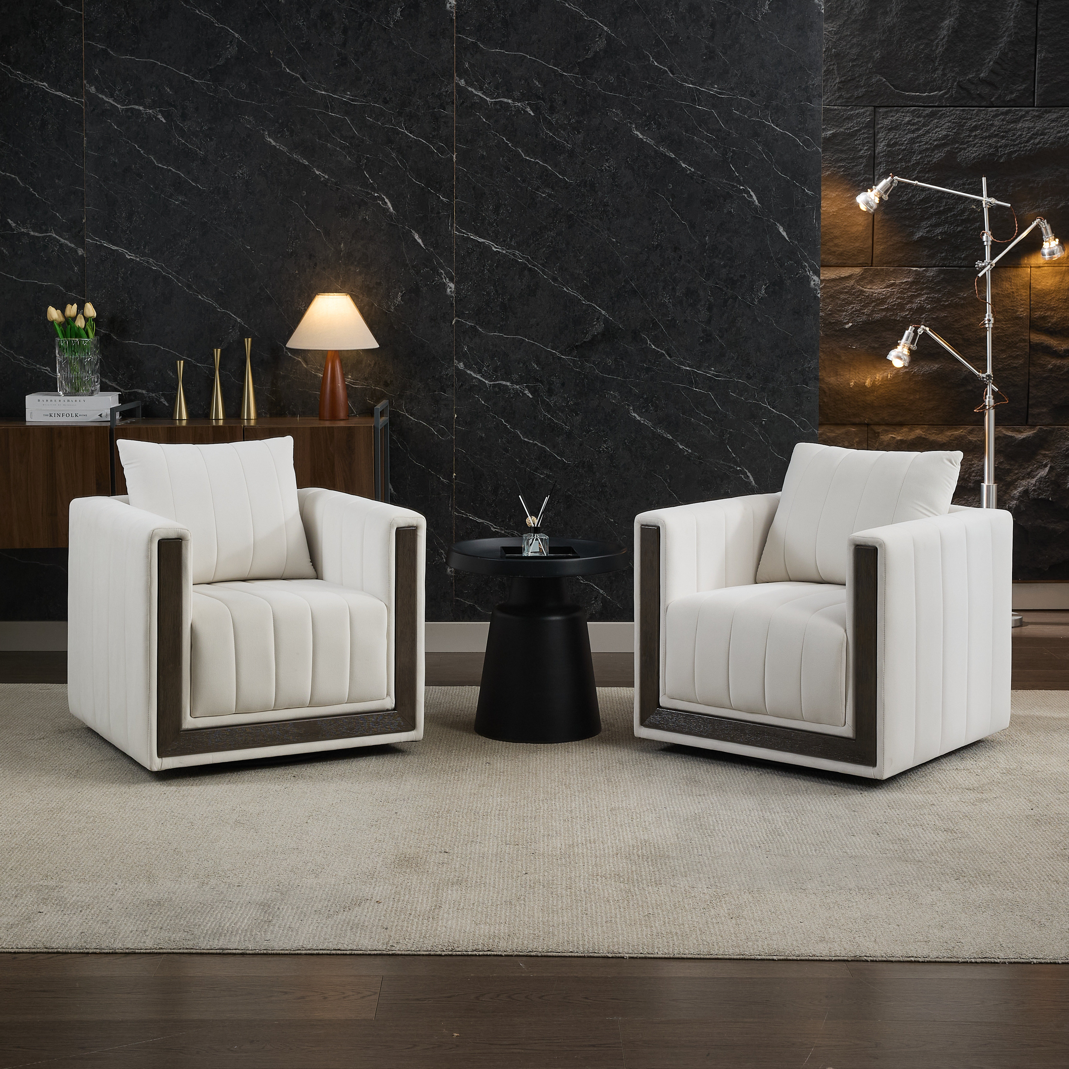 Ivy Bronx Fauteuil demi-tonneau pivotant rembourré (ensemble de 2 ...