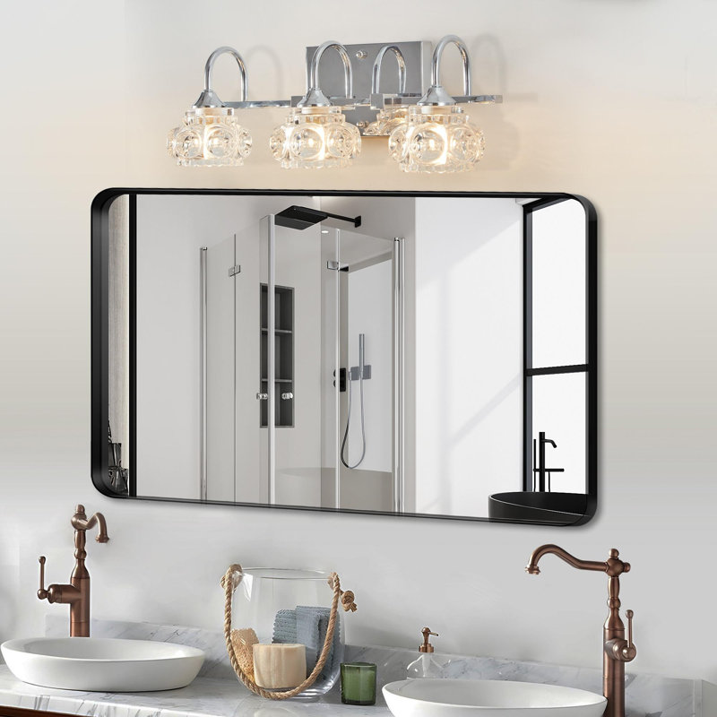 Miroir de salle de bain classique rétro, H 6 po x l 17 po x P 7 po, Nickel brossé, Trois lumières