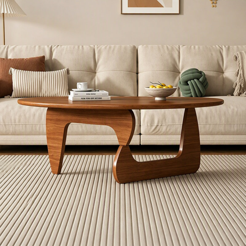 Table basse ovale de style Noguchi, table basse en bois de style Mid-Century moderne de 34 po, table d'appoint triangulaire stable pour salon