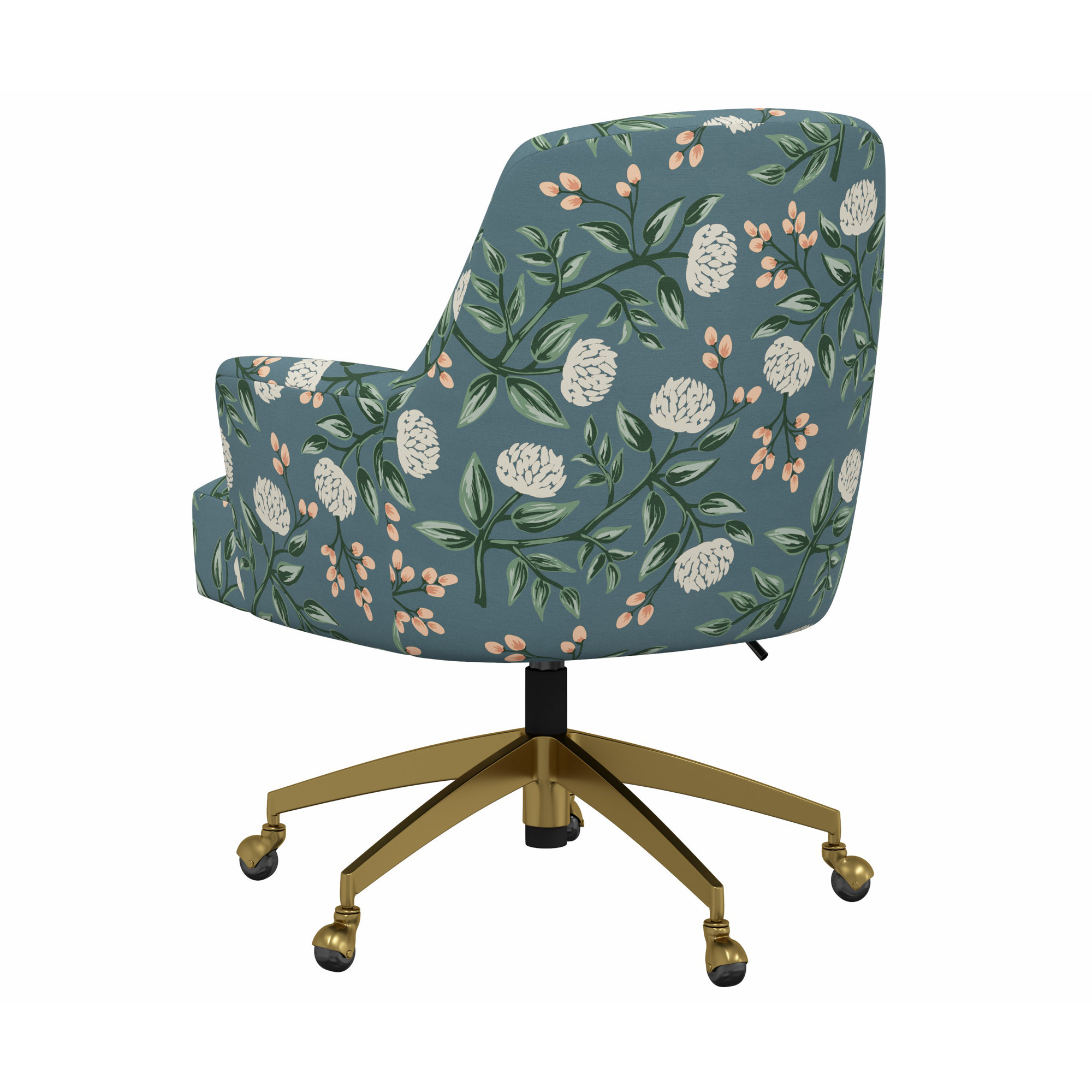 Rifle Paper Co. x Cloth & Company Yvette Office Chair, Rpc Peonies Emerald Linen, Brushed Gold