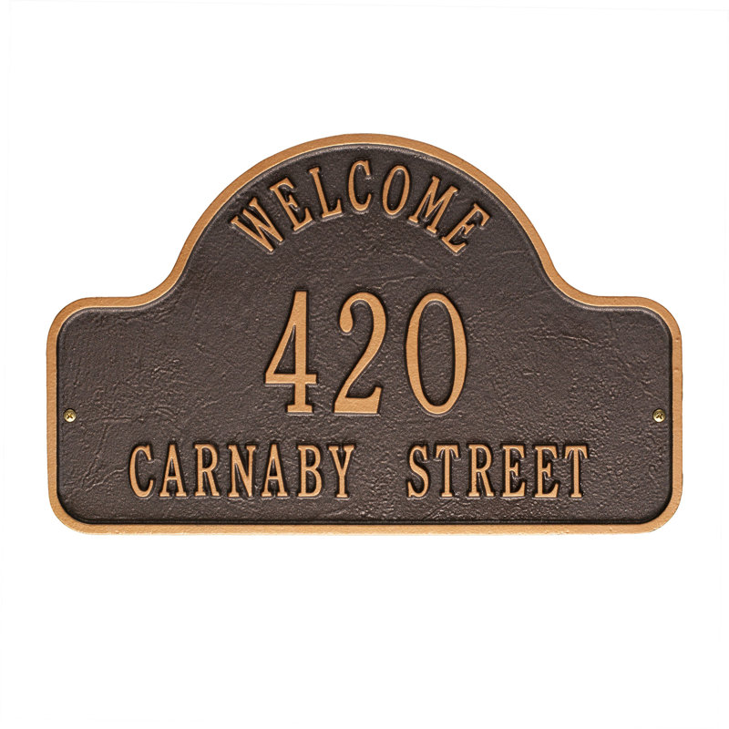 Plaque d'adresse murale Lexy Welcome 2 Line, Cuivre antique, Oui