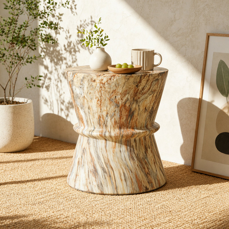 Table d'appoint d'extérieur en forme de sablier, table d'appoint contemporaine en béton, Ambre
