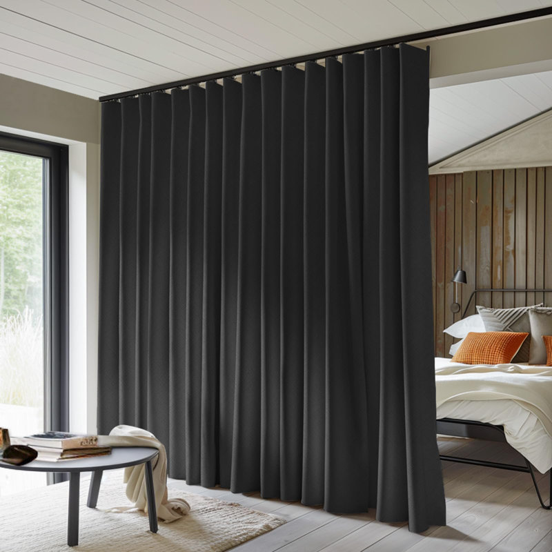 Room Divider Curtains Total Blackout Privacy Curtain Panel Room Thermal Insulated Noise Reduction Curtain For Bedroom Window Living Room Ceiling Track Curtain W 10 Ft × H 8Ft Black.