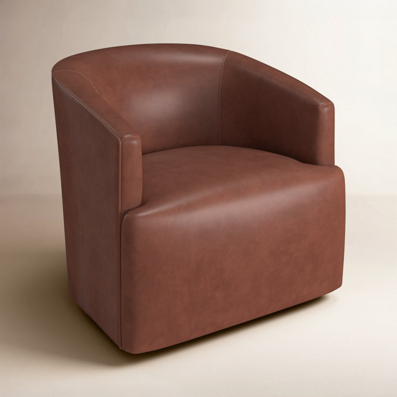 Winslow Top Grain Genuine Leather Swivel Barrel Chair, Vintage Brown Top Grain Genuine Leather