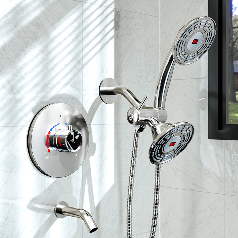Digital Display Shower Faucet Set with Rough-in Valve, Brushed Nickel