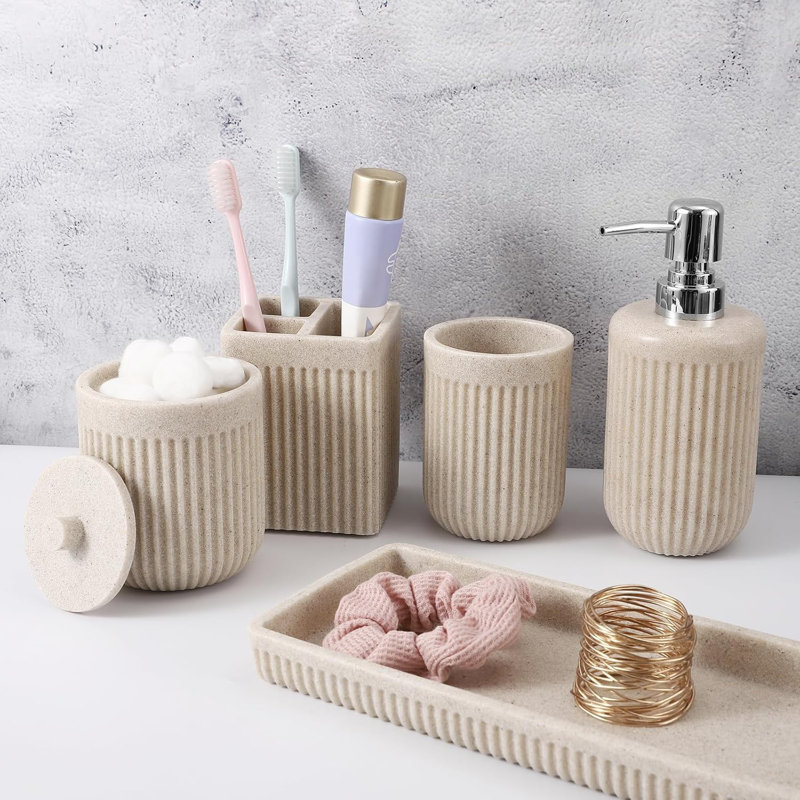 Resin Beige Bathroom Accessory Set