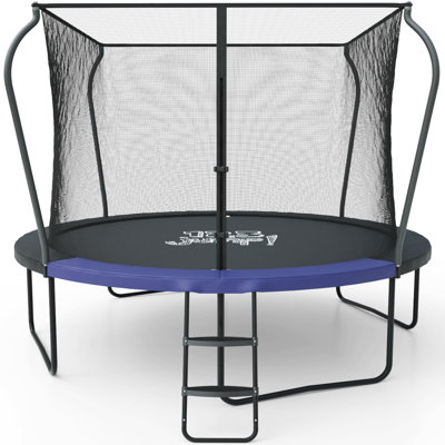 123JUMP Outdoor Trampoline 10FT With Enclosure And Ladder, Round Recreational Trampoline For Kids With ASTM Approval, Spring Pad Cover, Heavy Duty Jump Mat