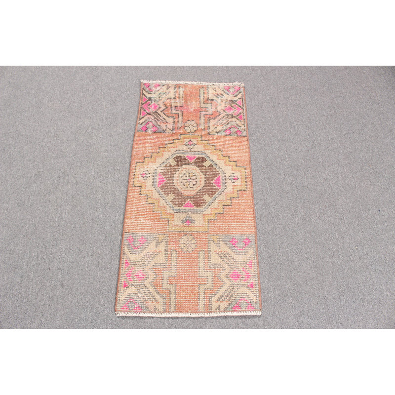Tapis vintage rétro Oushak turc idéal pour le vestibule avec un matériau lavable doux dans des tons orange vif