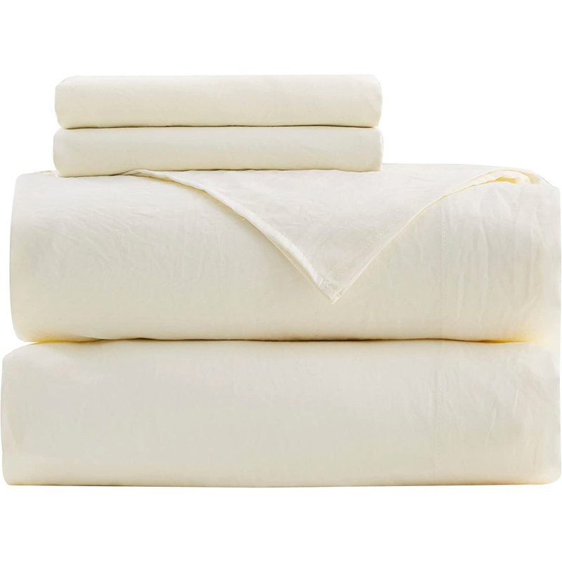 Washed Microfiber Bedding Microfiber Sheet Set, Cal.King Sheet Set + Fitted Sheet + 2 Pillowcases, Ivory