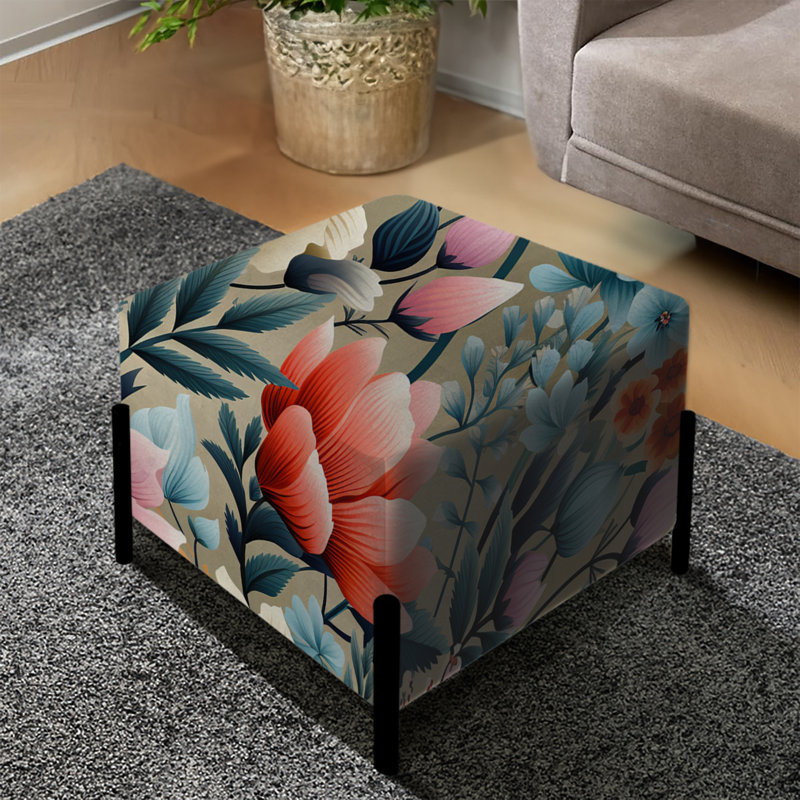 Pastel Rainbow Botanicals Pattern - Botanical Square Ottoman