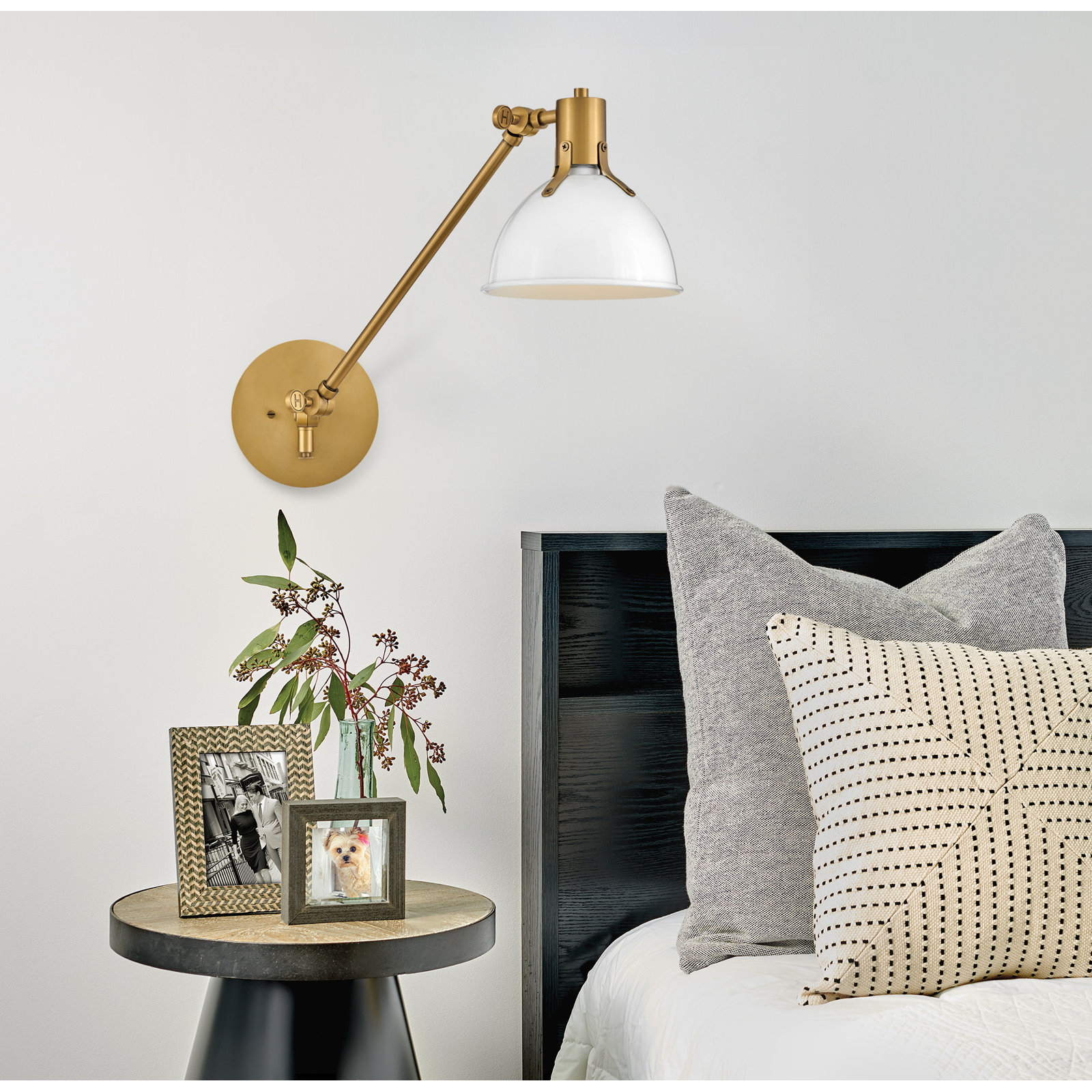 Mildura Single Light Dimmable Swing Arm Sconce, Polished White