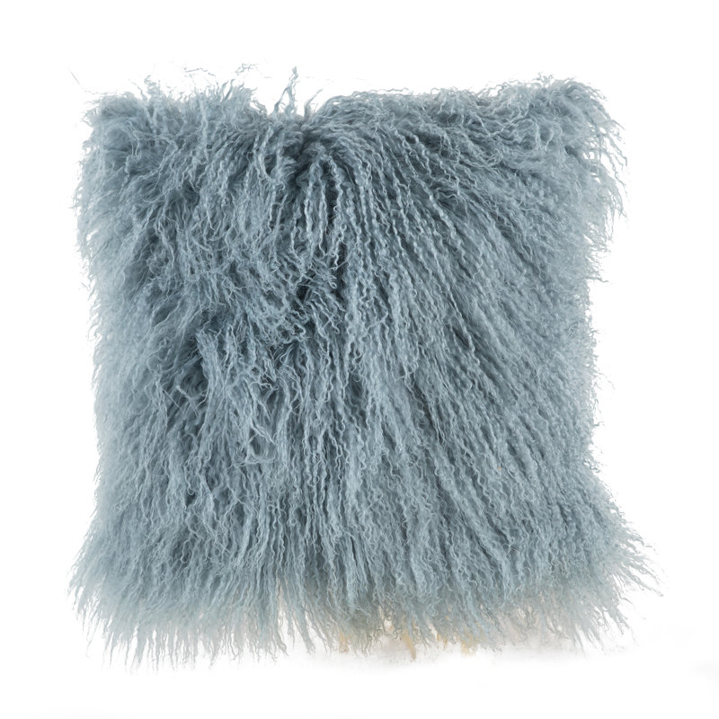 Mongolian Leather/Suede Throw Pillow, Sea Blue, Polyester/Polyfill, 18'' H X 18'' W X 3'' D