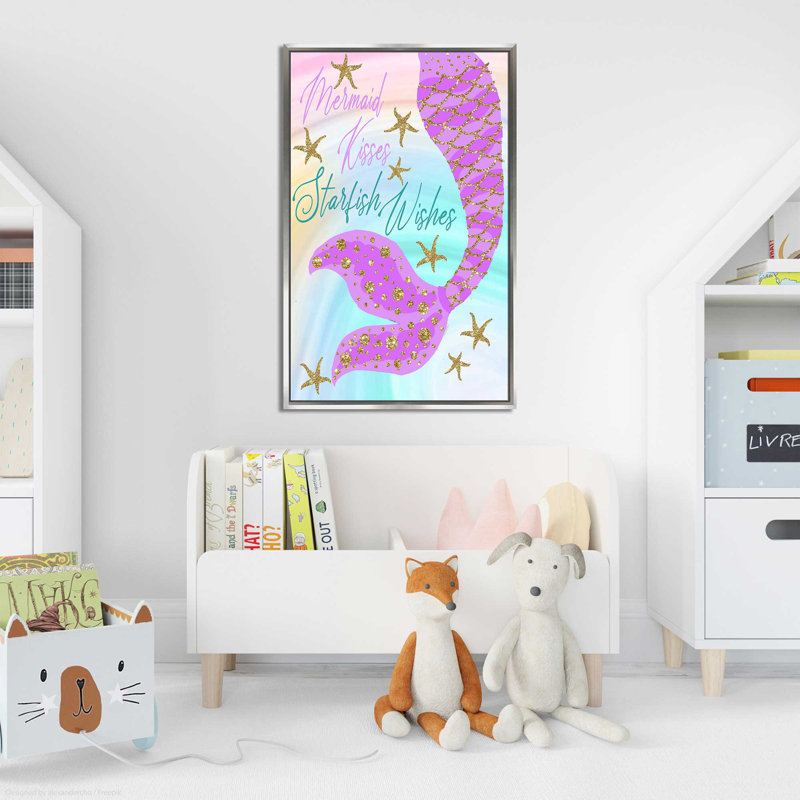 «Mermaid Kisses Starfish Wishes (Vertical)» par Jodi - impression, H 33,5 po x l 21,5 po x P 2 po, Cadre flottant argent
