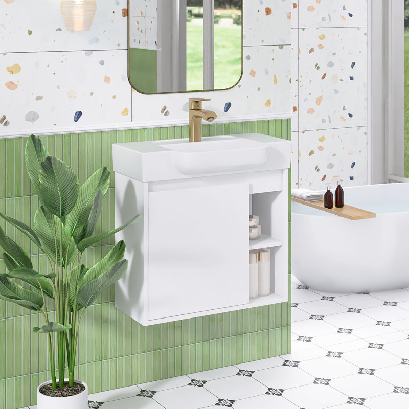 Meuble-lavabo mural simple 23,6 po avec comptoir en céramique, Blanc