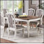 Ensemble de salle à manger 7 pièces de style transitionnel avec plateau en chêne et 6 chaises d'appoint rembourrées au fini blanc antique-875368003
