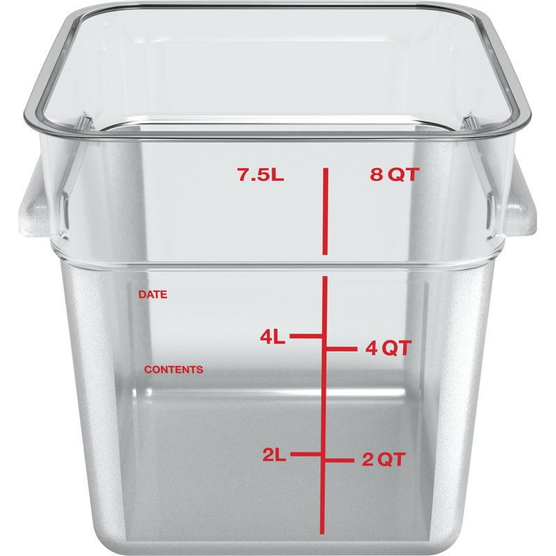 Carlisle Food Service Products 2 Gallons Square Polyethylene Food Storage Container, Clear