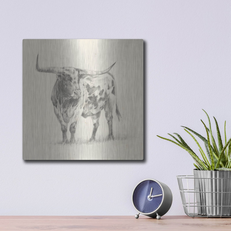 Art mural en métal luxueux «Longhorn Steer S Croquis II» par Ethan Harper, 24 po x 24 po, H 12 po x l 12 po