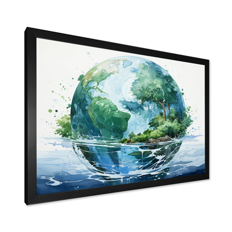Earth Earth Blue II sur toile, Cadre simple noir, H 30 po x l 40 po x P 1,5 po