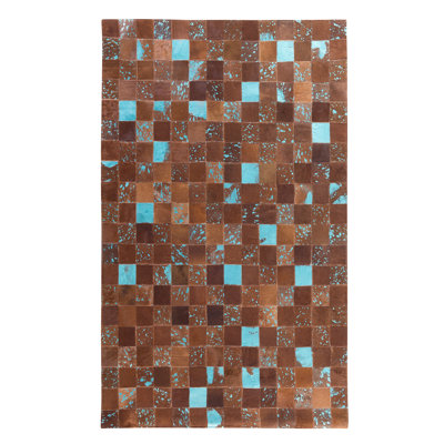 Chequered Leather Hand Woven Area Rug