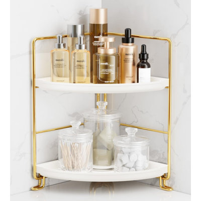 2-Tier Corner Bathroom Counter Organizer, Tool-Less Installation Vanity Shelf Small Plastics Countertop Makeup Tray Skincare Perfume Organizers