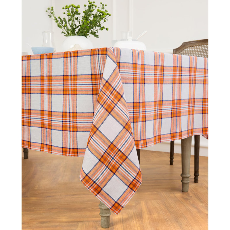 100% Pure Line Tablecloth - Orange Plaid, 90" x 60"