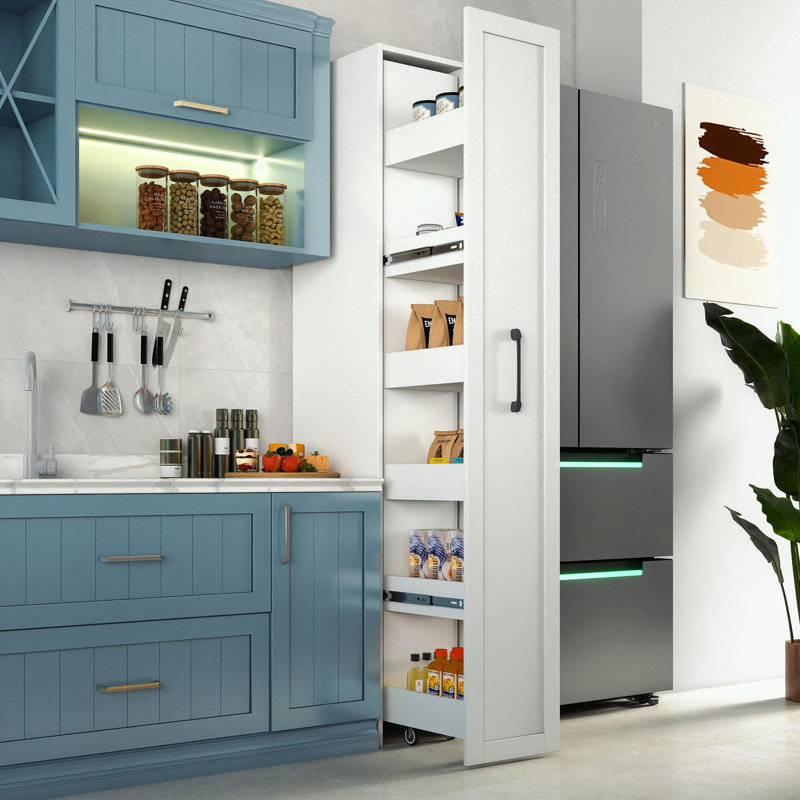 Armoire de rangement étroite avec poignée et roulettes