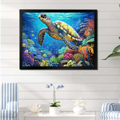 Blue Sea Turtle World On Canvas Print