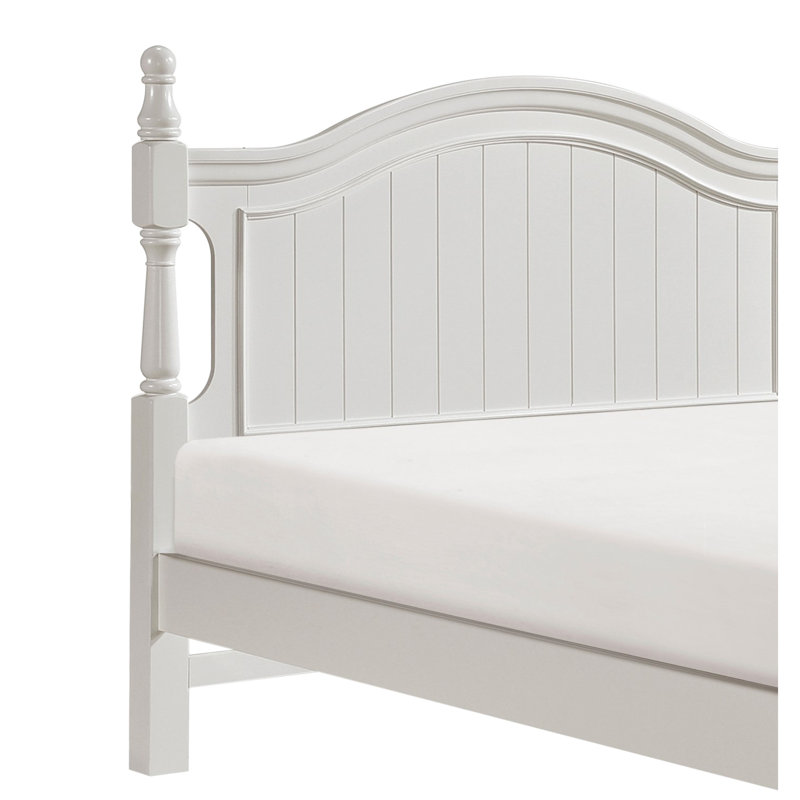 Lit double traditionnel en bois blanc avec rails