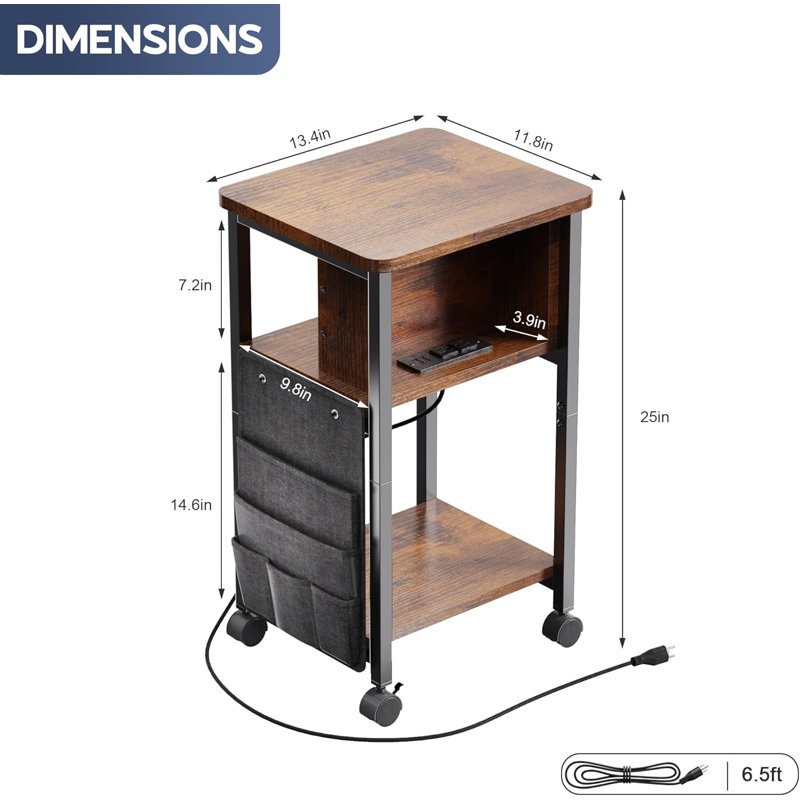 Petite table de bout avec chargeur, table d'appoint sur roulettes, table de chevet mobile avec ports USB, table d'appoint avec rangement pour petits espaces, salon, chambre à coucher, bureau, bureau à domicile