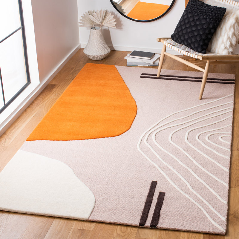 Tapis ivoire / rose clair en laine fait à la main Felipe, Rectangle 9 pi x 12 pi