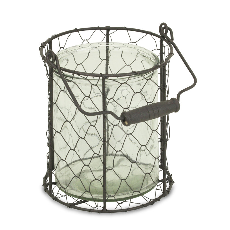 Panier en métal et pot en verre 6 po brun et transparent