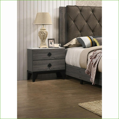 Table de chevet moderne en pin / contreplaqué gris avec tiroir - Table d'appoint de chambre à coucher