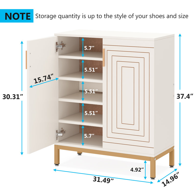 20 Pair Shoe Storage Cabinet, White/Gold