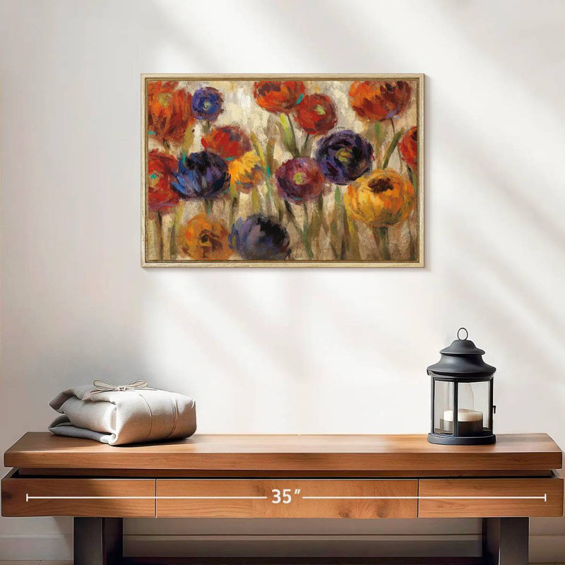 Asters et mamans, 19 po x 13 po, Cadre flottant en bois naturel