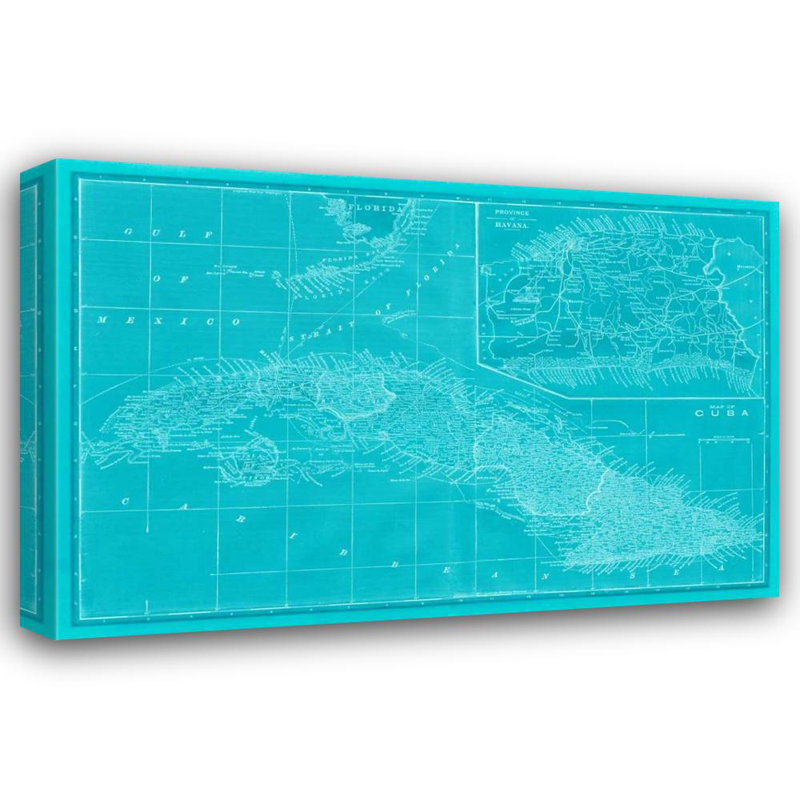 Art sur toile tendue par Williston Forge Vision Studio Gallery: Carte de Cuba en turquoise, H 28 po x l 40 po