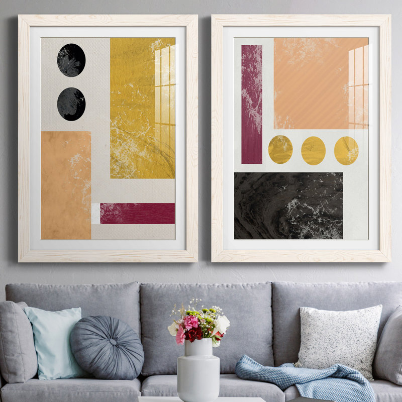 Essie Abstract I - Ensemble de 2 reproductions d'art, Papier encadré blanc, Blanc, H 31,5 po x l 47 po x P 1,5 po