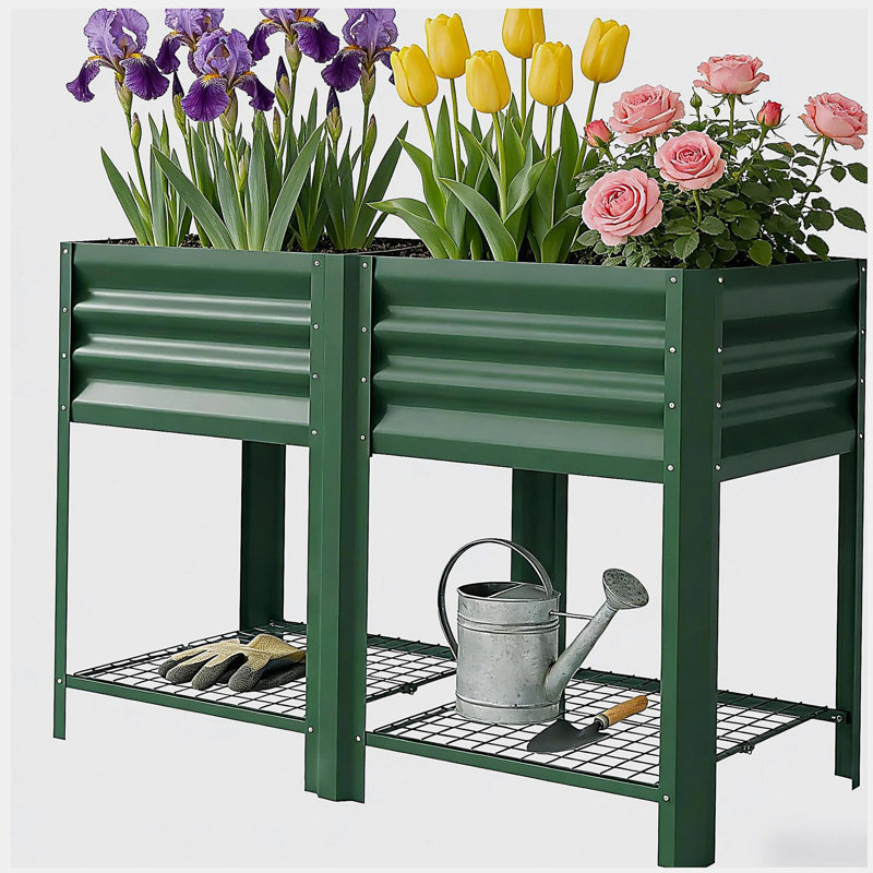 Planter Box,Outdoor Elevated Planter Box,Raised Garden Bed, Green