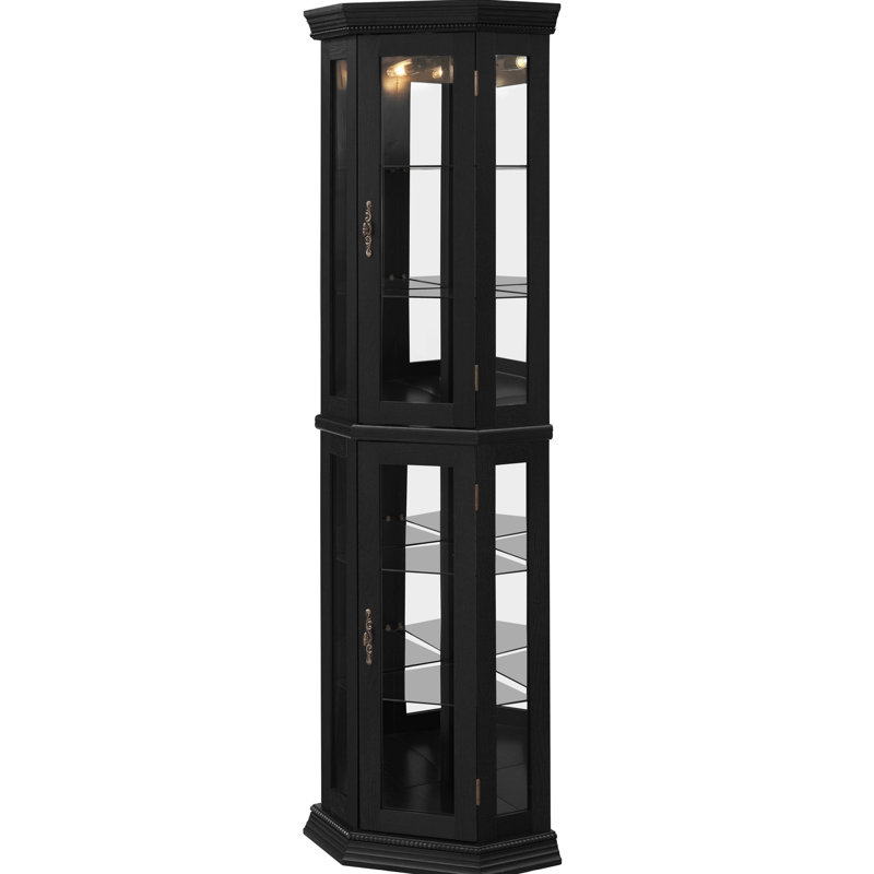 Sophisticated Glass Curio Cabinet With Built - In Led, Mirrored Back, And Adjustable Shelving, Black Elegant 3 Side Vintage Beads, Smooth Doors, Customizable Organization,