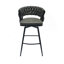 Ensemble de 2 tabourets de bar 28 po en cuir tressé en cuir technique avec pieds noirs, pas d'îlot de cuisine réglable, 360 tabourets de bar pivotants avec repose-pieds à dossier (brun clair)