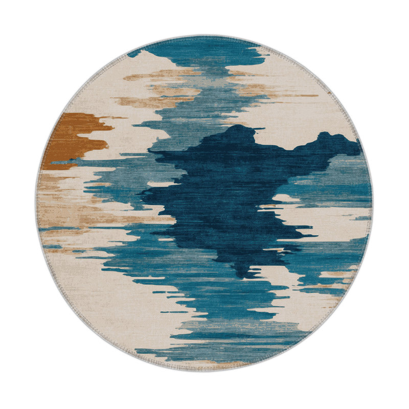 Tapis intérieur et extérieur beige Watercolor, Rond 5 pi