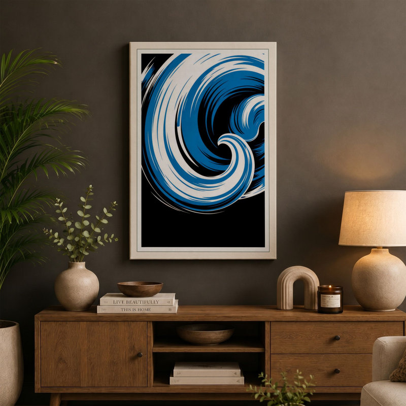 Blue Vortex Modern - Wrapped Canvas, 30x20 - 76.2 x 50.8 cm, Taupe Border