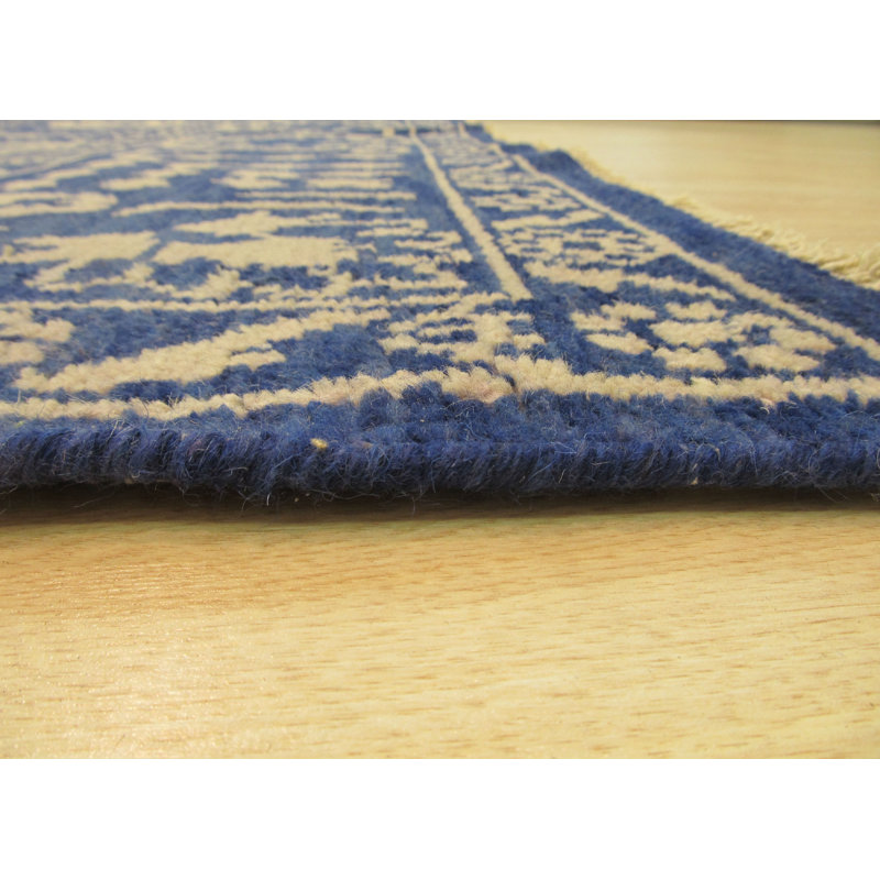 Tapis oriental traditionnel en laine noué à la main bleu Williams Williamsbridge Freya, Rectangle de 10 pi x 14 pi