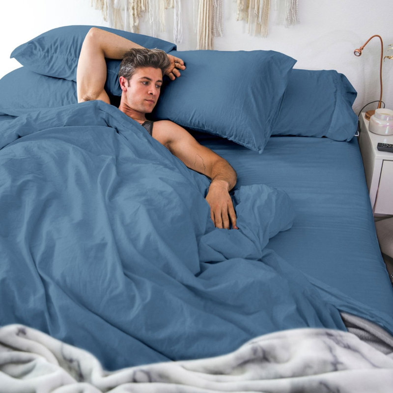 Modern & Contemporary Percale Duvet Cover, Queen Duvet Cover + 2 Standard Shams, Cadet Blue
