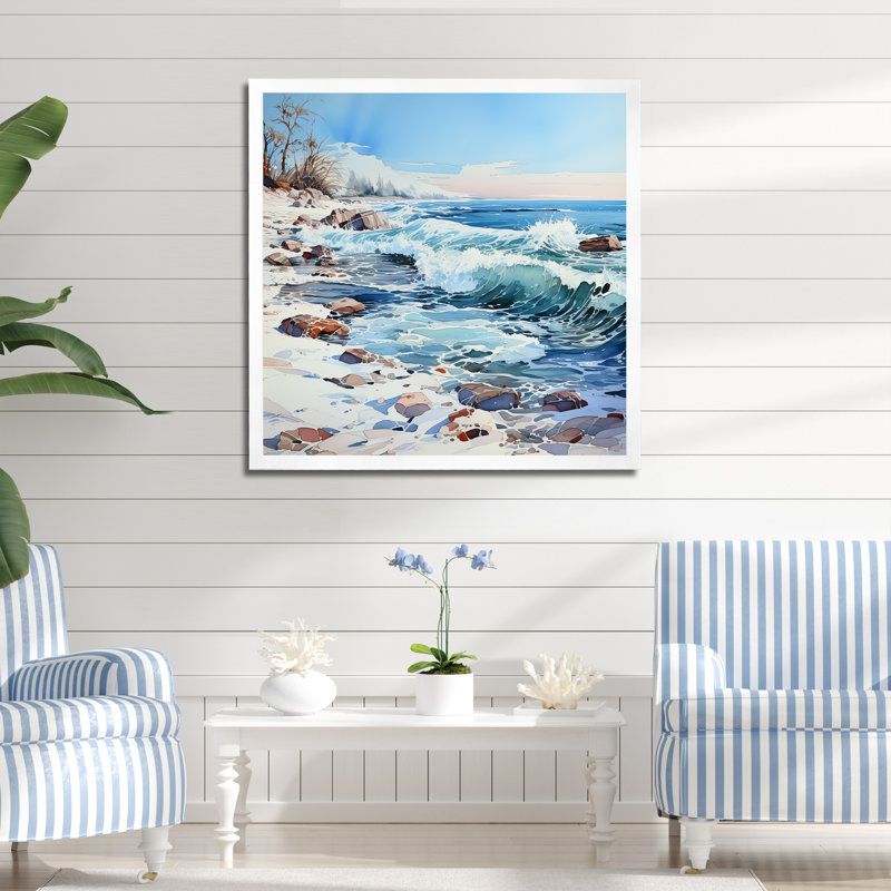 Océan, paysage d'hiver sur toile, H 36 po x l 36 po x P 1,5 po, Cadre simple blanc