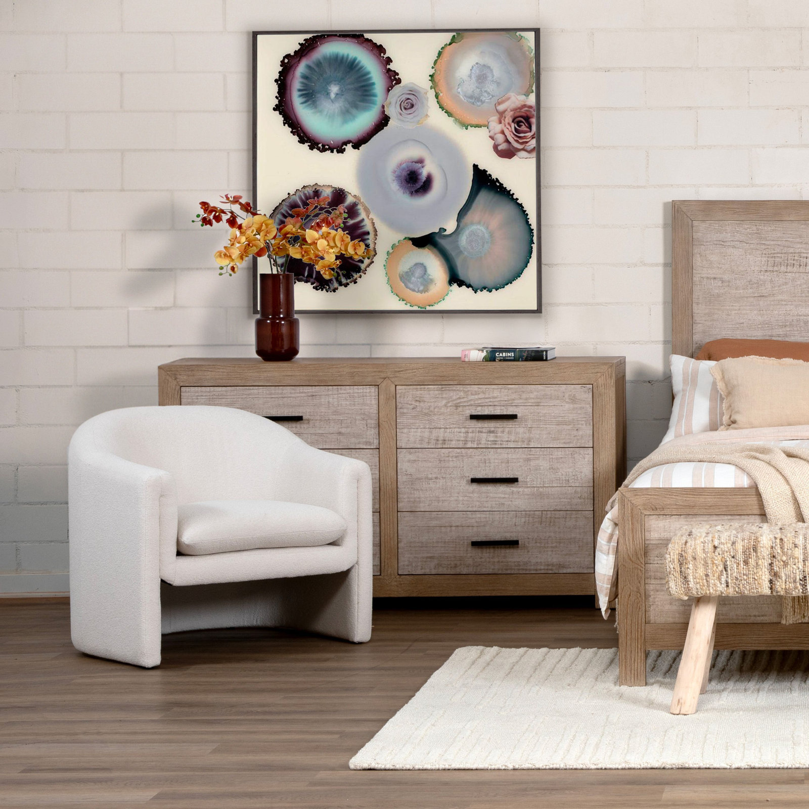 Alda Pine Accent Chair, Cream