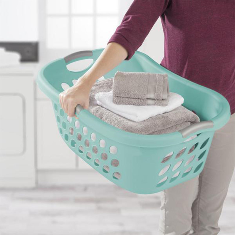 Sterilite 18 Pack Plastic Laundry Basket Ultra HipHold 1.25 Bu Contour Rim, Mint